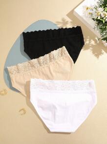 Conjunto de 3 bragas cómodas de mujer con patchwork de encaje y cinturilla multicolor