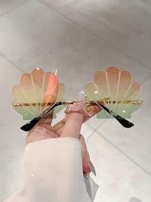 1 件新款贝壳形无框时尚眼镜，女士渐变色镜片蓝色眼镜，新颖造型多色眼镜，轻便绿色眼镜，夏季海滩配饰，夏季海滩度假、户外、旅行装饰眼镜