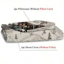 Bộ chăn ga gối thời trang 3 món, Bộ chăn ga gối in họa tiết nghệ thuật Wolf & Forest Totem, Bộ chăn ga gối mềm mại và thoải mái cho phòng ngủ và phòng khách (1*Chăn ga gối + 2*Vỏ gối, Không có lõi) - Nhiều màu - Xem 8