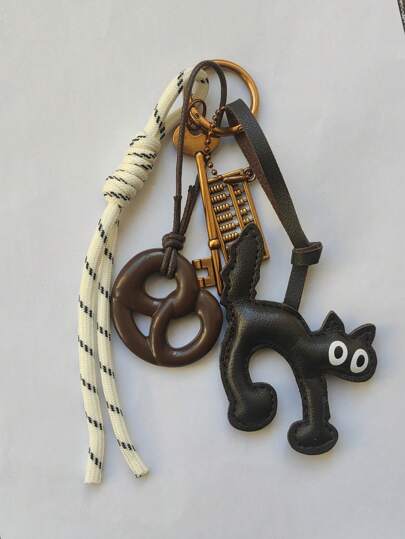 INS Style, Cool Girl Vibe, Keychain, Car Key Chain, Biscuit Knot Keychain, Abacus Keychain, Big-Eyed Cat Keychain, Key Chain, Rope Decoration Wrist Strap, Suitable For Girls, Ladies, For Work, School, Small Gifts For Her, To Enhance Your Personal Style