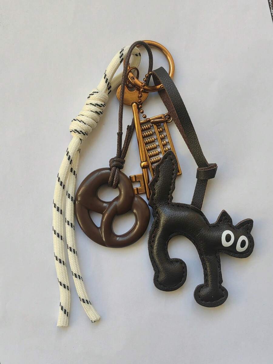 Phong cách INS, Phong cách cô gái sành điệu, Móc chìa khóa, Móc chìa khóa ô tô, Móc chìa khóa nút thắt bánh quy, Móc chìa khóa bàn tính, Móc chìa khóa mèo mắt to, Móc chìa khóa, Dây đeo cổ tay trang trí bằng dây thừng, Thích hợp cho bé gái, Quý cô, Đi làm, Đi học, Quà tặng nhỏ cho cô ấy, Để nâng cao phong cách cá nhân của bạn - Màu be - Xem 1