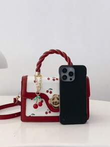 Fashionable High-End Women's Square Bag Versatile PU Handbag Cute Cherry Print Shoulder Bag For Shopping And Dating Girls' Crossbody Bag Preferred Bag - Multicolor - View 8