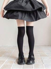 1双/4双儿童平头条纹过膝袜，公主风长筒袜，适合女童，四季百搭，秋冬 - 彩色 - 查看 6