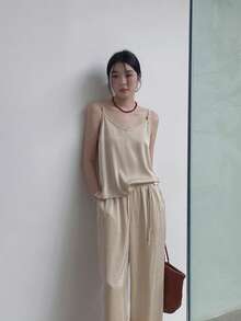 Women's V-Neck Solid Color Loose Casual Tank Top - Apricot - View 1