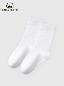 1 Pair/5 Pairs/10 Pairs Women's Mid-Calf Socks, Jacquard Solid Stripe Cotton Socks, Personalized Street Fashion Socks, Soft Comfortable Casual Fluffy Socks, Black White Suitable For Daily, Home, Office, School, Sports - Multicolor - View 14