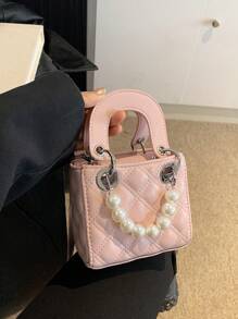 New Embroidered Pearl Chain Handbag Shoulder Bag Phone Mini Square Purse - A - View 16