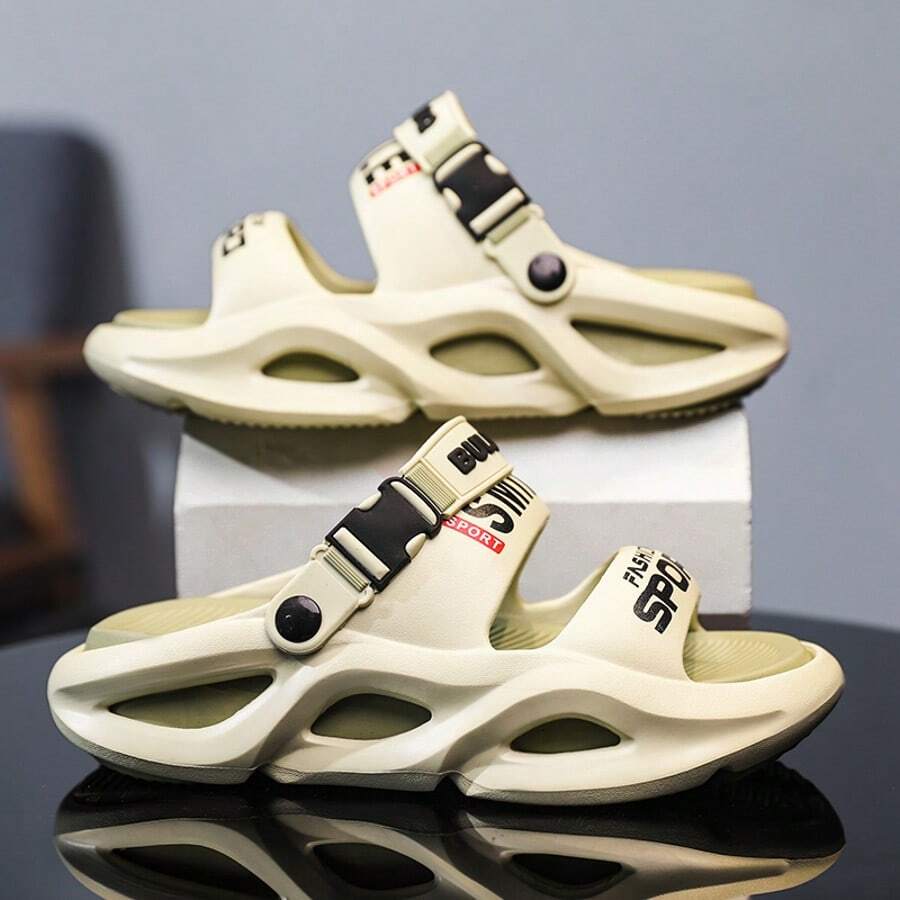 Fashionable Women's Summer Slippers, Extremely Comfortable Thick Sole Sandals, Breathable EVA Material, Suitable For Indoor/Outdoor Activities, Perfect For Beach, Pool And Water Parks - Beige Olive Green - View 1