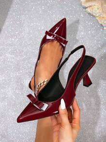 女士优雅、舒适、时尚的酒红色方跟绑带高跟鞋，多功能高跟鞋，适合所有季节 - 酒紅色 - 查看 1