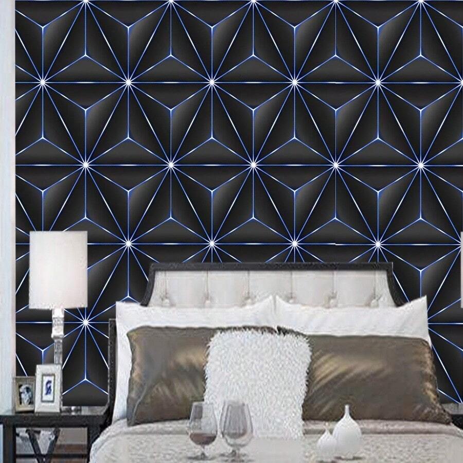 1 rouleau de papier peint adhésif géométrique bleu neuf, décoration de maison, toile de fond TV, revêtement mural en PVC pour la diffusion en direct, la prise de photos, le salon, la salle à manger, la chambre à coucher, usage commercial et résidentiel, imperméable, amovible. Cadeaux pour décoration de chambre, salle de bain, chambre à coucher, salon, décoration de la maison, art mural, papier peint, autocollants muraux