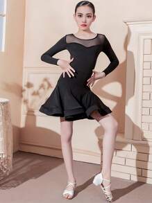 儿童拉丁舞练习服 女童大摆裙套装 高端新款拉丁舞练习服 女童夏季儿童舞蹈表演比赛服 2025新考级考试连体裙 少儿拉丁舞连体裙舞蹈练习服 大摆裙表演服 儿童拉丁舞练习服 女童春夏大摆裙表演服 - 黑色 - 查看 1