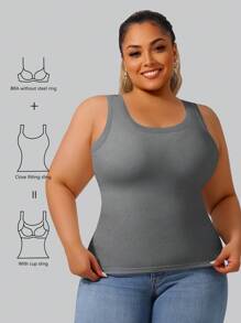 3pcs/Set Plus Size Women's Racerback Camisole Tops With Chest Pads, Solid Color Undershirt/Layering Vest - Multicolor - View 3