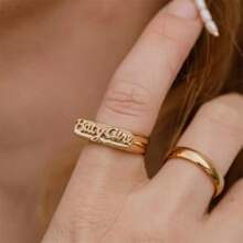 1pc Creative 18K Gold Plated Stainless Steel Letter Engraved Single Ring, Suitable For Women's Daily Wear, Gift - Alphabet Rings - View 2