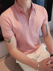 Men's Basic Polo Shirt In Cotton And Polyester Pique - Hồng - Xem 3