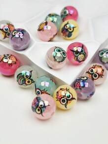 10pcs 16mm Cute Double-Sided Owl Printed Beads, DIY Jewelry Making & Decor Beads, Can Make Necklaces, Earrings, Bracelets, Keychains, Phone Straps, Bag Charms
