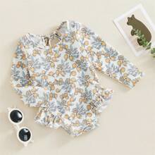 Infant Baby Girl Swimsuit One Piece Long Sleeve Rash Guard With Hat Set Floral Zipper Bathing Suit Beach Wear - 彩色 - 查看 2