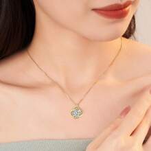 1 套 925 银奢华全铺水晶三叶草花吊坠项链和耳钉，时尚清新魅力礼物，适合女性、生日/婚礼/派对 - 四葉草 - 查看 5