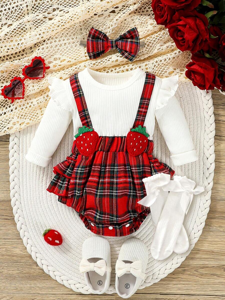 3Pcs Baby Girl Heart Print Romper Set Long Sleeve Triangle Bodysuit And Bell Bottom Pants With Bowknot Headband, Great For 0-1 Year Old Girls Spring Autumn