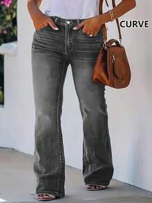 Bestselling New Fashion Plus Size Women Flared Tight Fit Jeans - Dark Grey - View 3