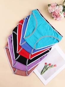 6 piezas Bragas de mujer de talla grande de unicolor con banda de cintura con letra, de tacto suave, elásticas de color de alto contraste, ropa interior cómoda para dama, apropiada para todas las ocasiones