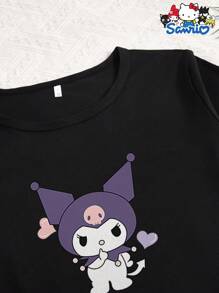 Sanrio 3 pezzi Set da pigiama Sanrio Hello Kitty, top a maniche corte con collo tondo, pantaloncini e pantaloni, stampa di cartoni animati e lettere, comodo