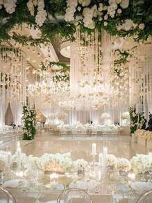 20 Pieces Each Wedding Decoration Hanging White Roses, Rose Waterfall Set With 10 White Roses + 10 Rolls Of 500cm Ribbon For DIY Wedding Decorations, Bridal Showers, Wedding Bouquets, Table Decorations, And Ceiling Decorations, Bridal Gift Party Birthday Supplies