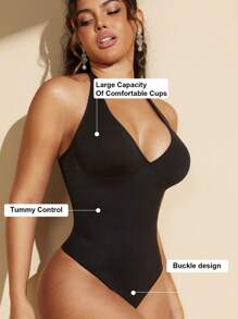 女士无缝塑身连体衣，可拆卸肩带，多功能设计，收腹提臀，全身塑形，适合户外/比基尼穿着 - 黑色 - 查看 9