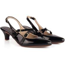 Women's Slingback Low Heel Black Patent Leather Shoe – Elegance And Comfort For Everyday Life! - 黑色 - 查看 4