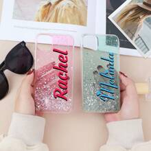 1PC Personalized Customized Name Drop Glue Textured Tpu Handmade Sparkling Phone Case Compatible With IPhone 11 12 13 14 15 Promax