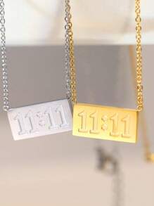 1 件不锈钢双十一数字牌项链，个性化创意女士日常佩戴 - 雙11方牌項鍊 - 查看 4