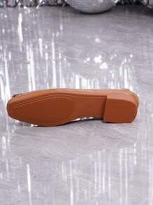 女士金属方头平底休闲度假风格纯色乐福鞋