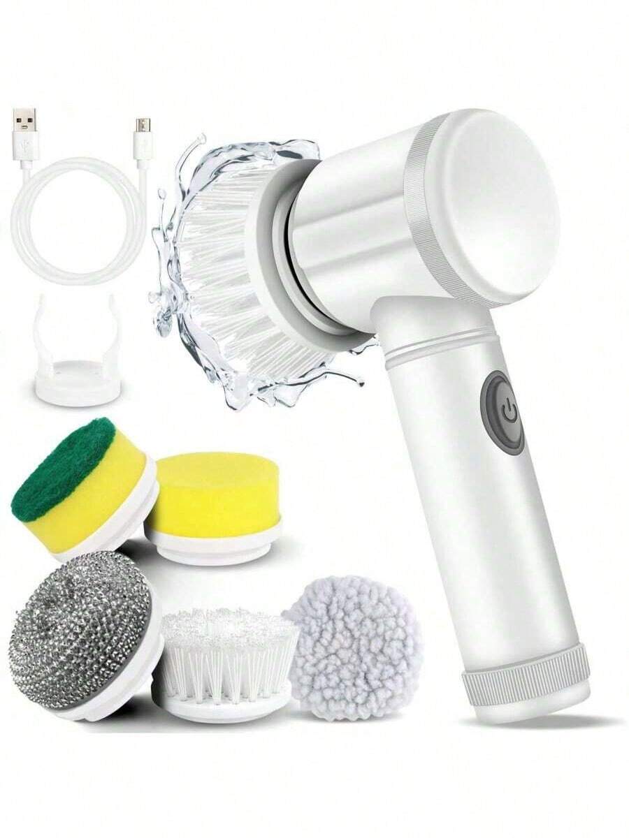 1pc Handheld Electric Cleaning Brush With 5pcs Replacement Head Electric Spin Scrubber,Bathroom Cleaning Brush Power Scrubber For Kitchen, Bathroom Tub, Home,Shower Tile, Carpet Bidet, Cordless Spin Scrubber Household Suppliers Gadgets. (This Product Is Suitable For Cleaning General Stains. For Excessively Difficult-To-Clean Stains, Please Use Other Products With Higher Power.)