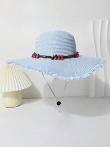 1pc Women's Colorful Beaded Decor Wide Brim Straw Hat, Breathable Summer Sun Protection With Drawstring, Suitable For Daily Matching, Beach Resort Travel, Photography, Fashion & Versatile - Straw Hat - View 15