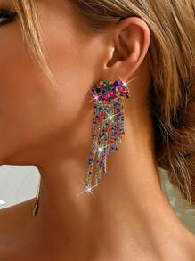 2pcs Fashion Long Fringe CZ Crystal Women's Earrings, Copper Alloy Zirconia Inlay, Shiny And Fashionable, Suitable For Parties And Daily Wear