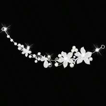 1 件新娘合金水晶和珍珠头饰，韩式花朵发饰婚礼头饰配饰