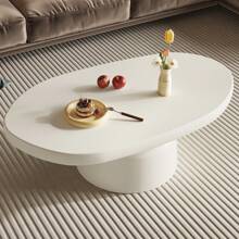 Oval Coffee Table, Modern Center Table, Creamy White Tea Table For Living Room, Bedroom, Easy Assembly - White - View 2
