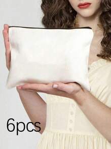 6个空白DIY帆布拉链收纳袋 - 彩色化妆包/铅笔盒，适合收纳小型化妆品、DIY工艺品、洗漱用品、文具、数据线等，多功能帆布袋，适用于家庭、学校和旅行，可涂鸦和手绘DIY - 彩色 - 查看 14