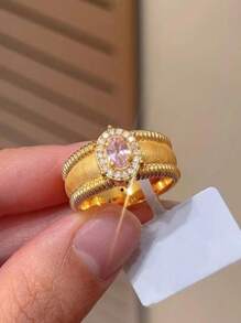 小众设计，复古鸽子蛋戒指，女款拉丝珠闪耀水钻宽面，拉丝戒指，小众时尚设计，百搭戒指，时尚高级感，优雅手链，女士日常派对配饰，时尚首饰，闺蜜礼物 - 金色 - 查看 13