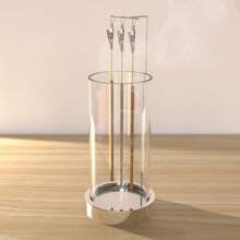 香炉烟灰收集器 - 倒置玻璃香炉，适用于香棒，反向倒置防灰无杂乱香棒架，现代金属垂直香炉，适用于房间装饰