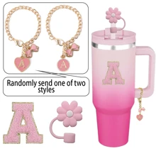 适用于 30 盎司和 40 盎司杯子的配件，包括一个带把手的粉色心形蝴蝶、吸管盖和配套的杯牌（26 个粉色字母 A-Z），母亲节礼物，返校用品 - 粉紅色蝴蝶 - 查看 5