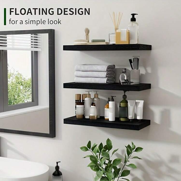 3pcs Nordic Style Wooden Bathroom Hanging Rack, Kitchen Storage Rack, Bathroom Shelf, Wall Mounted Single Layer Storage Rack, Bathroom Decor And Accessories, Kitchen Storage Rack And Cabinet, Floating Shelf - Multicolor - View 5