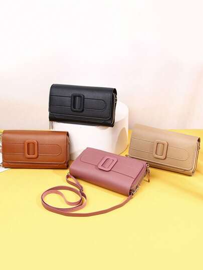 1pc 2024 Nova carteira com capa de telefone, estilo coreano, cor sólida pequena bolsa quadrada, versátil bolsa de ombro retrô e transversal