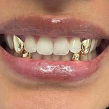 THATBOY 4pcs Fashion Personalized Jewelry Grillz Single Glossy Copper Simple Cool Grillz Gift For Men And Women