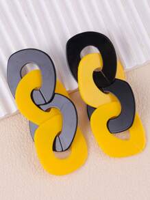 1 Cặp bông tai thiết kế phóng đại khối màu hình học cho phụ nữ - Đường khâu dài theo phong cách Châu Âu và Châu Mỹ, hình học màu tương phản - Xem 6