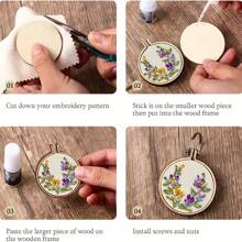 5/10 piezas Aros de bordado de madera mini de 4 cm, marco para punto de cruz manualidades DIY, kit de costura con círculo de bordado - Multicolor - Ver 5
