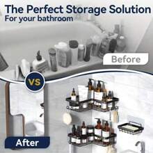 3PCS Stainless Steel Corner Shower Rack With No Drilling, Wall-Mounted Bathroom Storage Rack For RV Showers And Bathtubs - Black - View 5