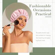 Gorro de Ducha Reutilizable para Mujeres, Gorro de Ducha Impermeable, Gorro de Baño Lavable con Banda Elástica para Cabello Largo, Trenzas (Rosa) - Gris - Ver 9