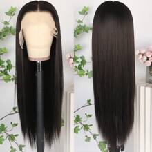 13X6 Platinum White Synthetic Lace Front Wigs 28 Inch Pre Plucked Long Straight Hair Wigs Glueless White Wigs Heat Resistant Fiber Hair Natural Halloween Wigs Platinum Blonde Lace Front Wigs For Women For Daily Christmas Party Cosplay Use - 黑色 - 查看 6