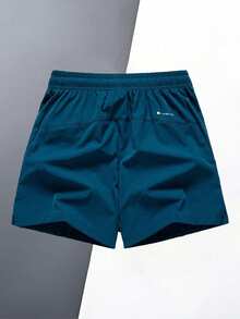 男女通用运动休闲短裤，健身锻炼篮球跑步马拉松压缩短裤，户外冰丝速干游泳沙滩裤夏季 - 藍色 - 查看 3