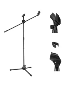 Pedestal Para Microfono Base Doble Boom Atril Profesional - Negro - Ver 1