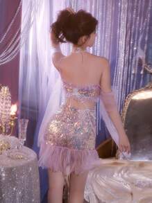 1pc New Mermaid Fantasy Pearl Decoration Cosplay Mermaid Costume, Anime Game Character Outfit Halloween